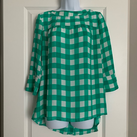 BANANA REPUBLIC BLOUSE GREEN PLAID TOP 3/4 SLEEVES SZ SMALL - Picture 3 of 7